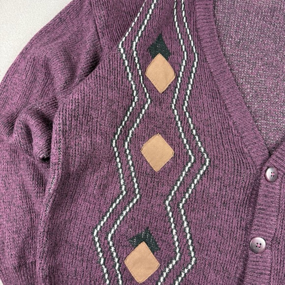 Vintage 90s LongSleeve Cardigan Burgundy Sweater Size Large Cottagecore Grandpa - Picture 8 of 8